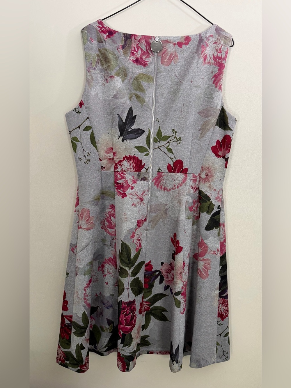 Calvin Klein Sz 16 Women’s Grey Red Floral Sleeveless A-line Formal Dress EUC - Picture 2 of 8
